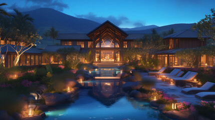 豪華リゾートのナイトプール