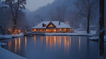 Fototapeta premium Winter wonderland scenes with snow and cozy moments