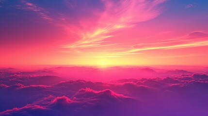 Fototapeta premium A picturesque sunset with clouds and the sky transitioning through vibrant colors of pink, orange,