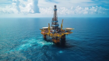 Over view oil drilling rig in blue sea