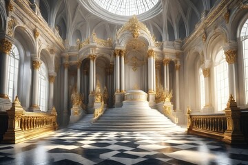 Obraz premium Majestic Palace Interior with Staircase and Gold Accents