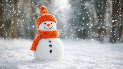 Obraz premium snowman against a snow covered the winter forest 