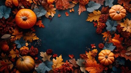 Top view harvest, pumpkin, autumn banner, culture autumn