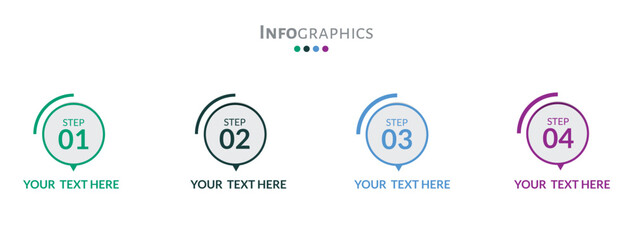 Four-step infographics for Presentation and Business purposes.