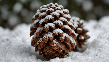 A haiku inspired by the intricate beauty of a pinecone nestled in freshly fallen snow ai_generated