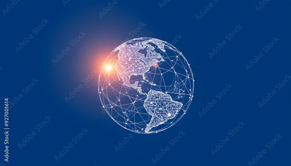 Poster a glowing fiery globe representing the earth, with a network of illuminated lines connecting differe