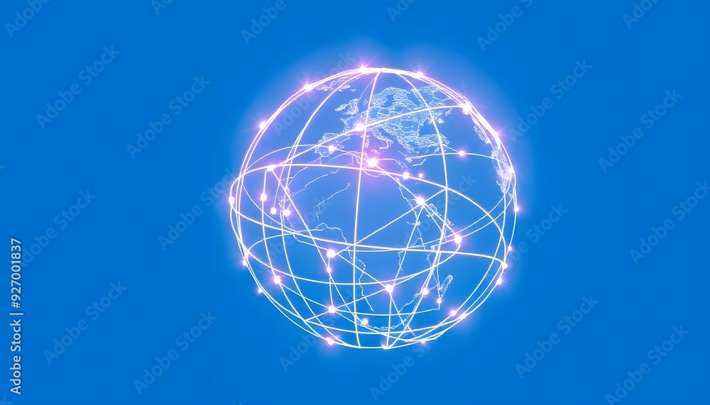 Poster a glowing fiery globe representing the earth, with a network of illuminated lines connecting differe