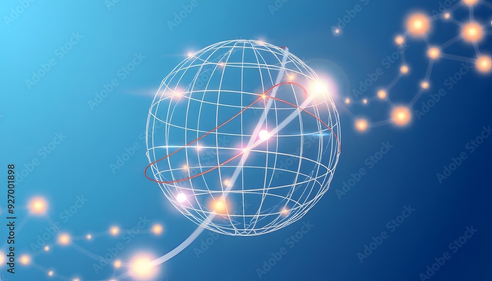 Poster a glowing fiery globe representing the earth, with a network of illuminated lines connecting differe