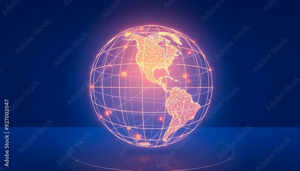 Poster a glowing fiery globe representing the earth, with a network of illuminated lines connecting differe