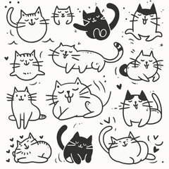 Naklejka premium Free Cute and funny cats doodle vector set