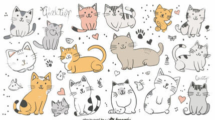 Free Cute and funny cats doodle vector set