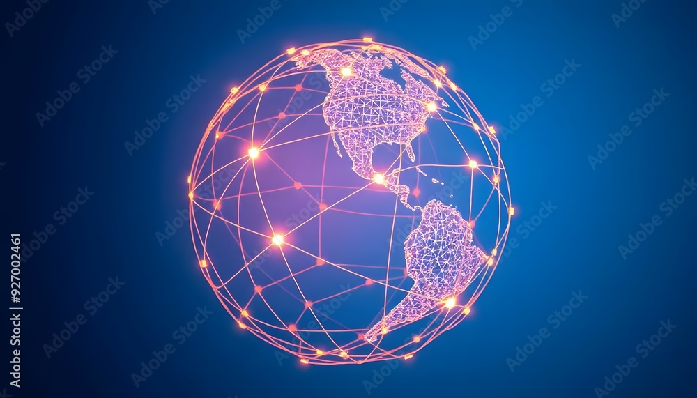 Aufkleber a glowing transparent globe with a network of lines connecting different parts of the world, against