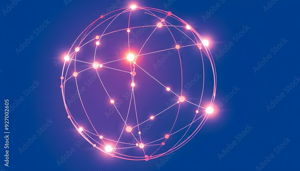 Poster a glowing transparent globe with a network of lines connecting different parts of the world, against