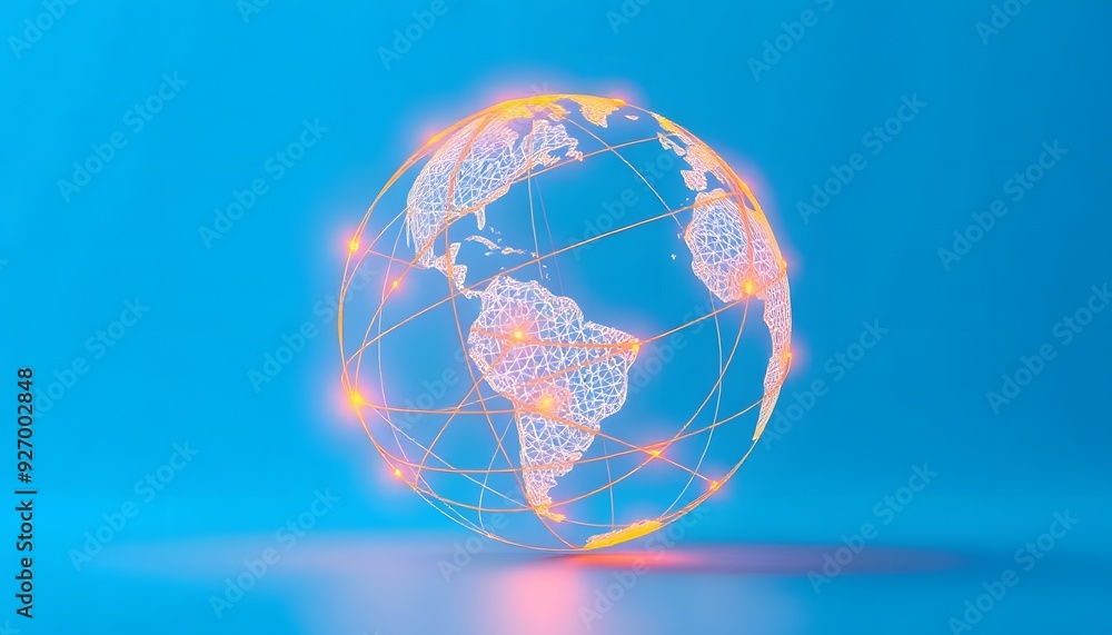 Aufkleber a glowing transparent globe with a network of lines connecting different parts of the world, against