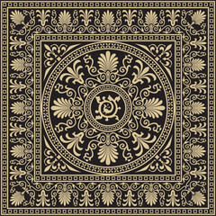 Vector golden-black colored square ornament of ancient Greece. Classic tile pattern of the Roman Empire