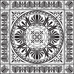 Vector black monochrome classic Greek square ornament. Rectangle of Ancient Greece and Roman Empire. Byzantine painting of walls, floors and ceilings. Decoration of European palaces