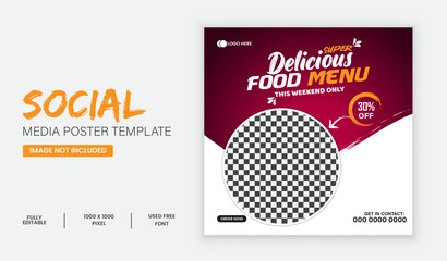 Naklejka premium food social media post template free vector or food promotion simple banner frame