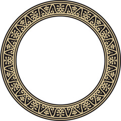Vector round gold with black border, frame, Pompeii ring. Circle Neopolitan ornament. Art of Ancient Rome