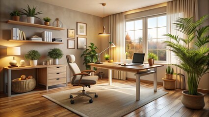 cozy home office setting with natural textiles and warm lighting surrounding relaxed patients and chiropractors in warm colors exuding comfort and personalized care