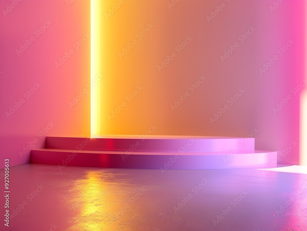 Poster minimalist neon backdrop with soft pink and yellow hues for elegant design concepts and product disp
