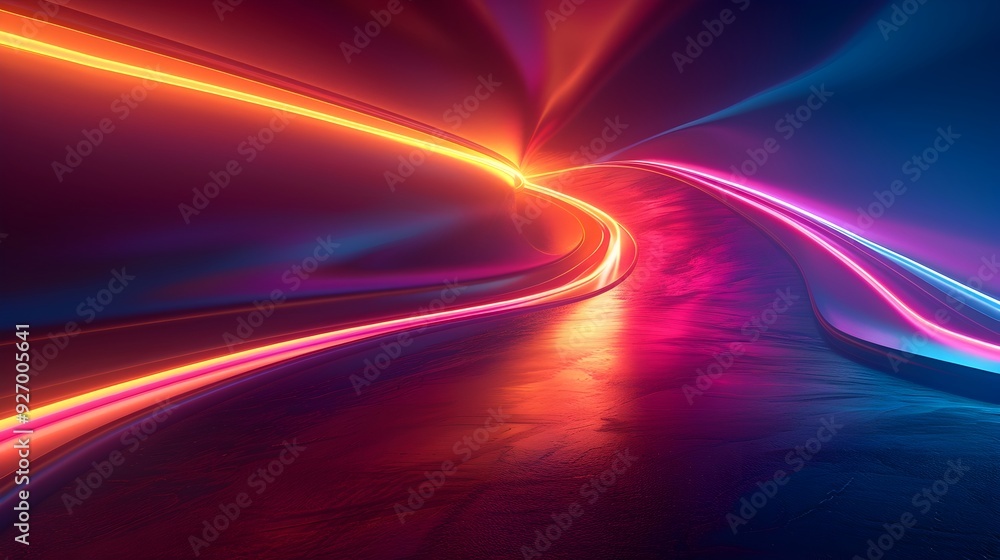 Poster dynamic neon backdrop with vibrant light streaks highlighting innovation and concept display opportu
