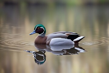 Obraz premium Australian wood duck bird blurry nature background, Ai Generated