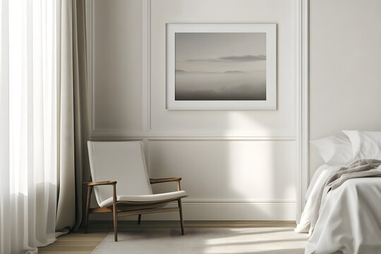 Plain modern frame for small 3:2 photo with white matt mount in a badroom