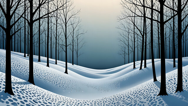 Abstraktion Naive Winterlandschaft 16x9. Hintergrund f&uuml;r das Design 1.