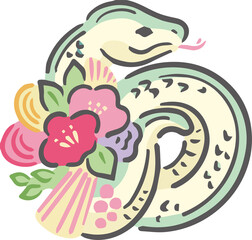 年賀状　2025　へび　正月飾り　輪飾り　巳年　巳　蛇　モダン　手描き　かわいい　イラスト素材