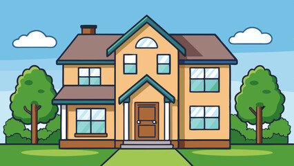 two story house vector art illustration