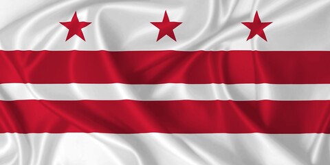 Flag of Washington D.C. District of Columbia waving in the wind on silk texture