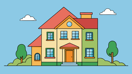 two story house vector art illustration