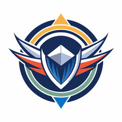 Abstract Geometric Emblem with Shield and Wings
