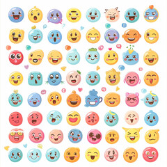 Cute and Colorful Emoji Faces Collection on White Background