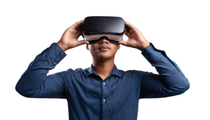 man with VR Glasses on transparent background