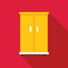 Yellow wardrobe standing in the room with red wall flat design long shadow illustration