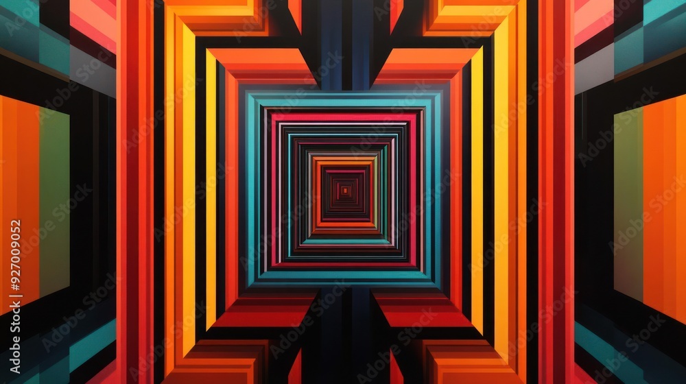 Wall mural a vibrant and colorful tunnel with geometric patterns creates an optical illusion.