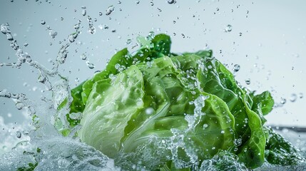 Fresh Lettuce Splashing In Water
