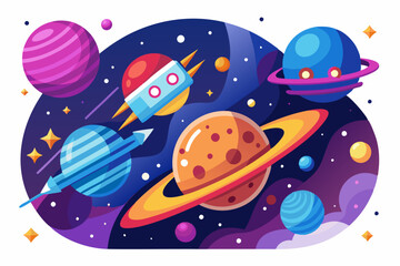 Fototapeta premium A Colorful Depiction of Planets and Stars in Space