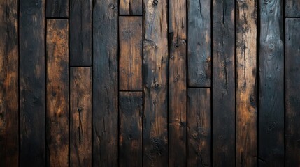 A close-up of an old wooden wall covered in vertical rectangular planks showing signs of age and wea