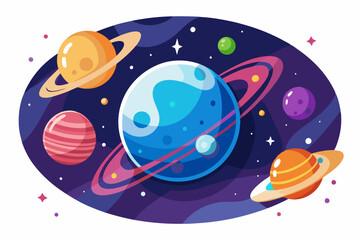Colorful Planets and Stars in Outer Space