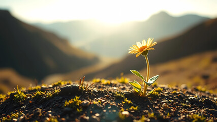 a small beautiful unrealistic sprout growing on the valley surrounded by the sun light, analog, camera, detailed composition, --ar 169 --v 5.2 the evolutional process of growing, painted by francis ba