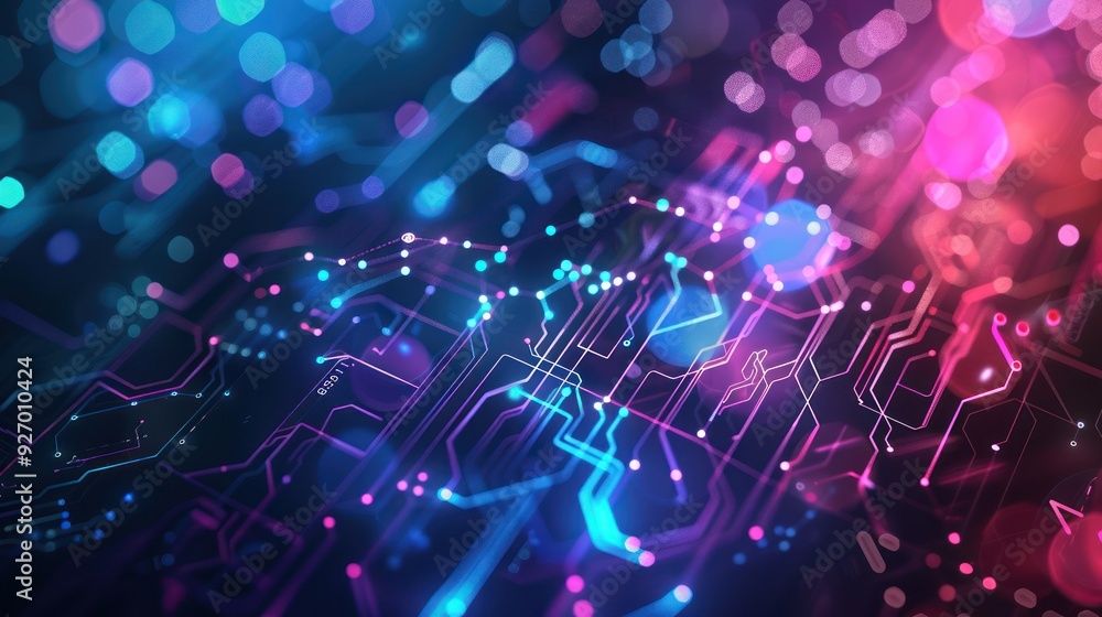 Poster abstract circuit board with bokeh lights