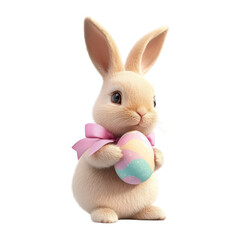 Pastel Pink Easter Bunny Holding Colorful Egg, Isolated On Transparent Png Background, Perfect For Easter Celebrations . Generative ai