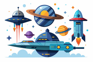 Spacecraft and Planets in Outer Space