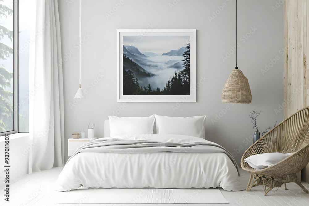Sticker plain modern frame for small 3:2 photo with white matt mount in a badroom