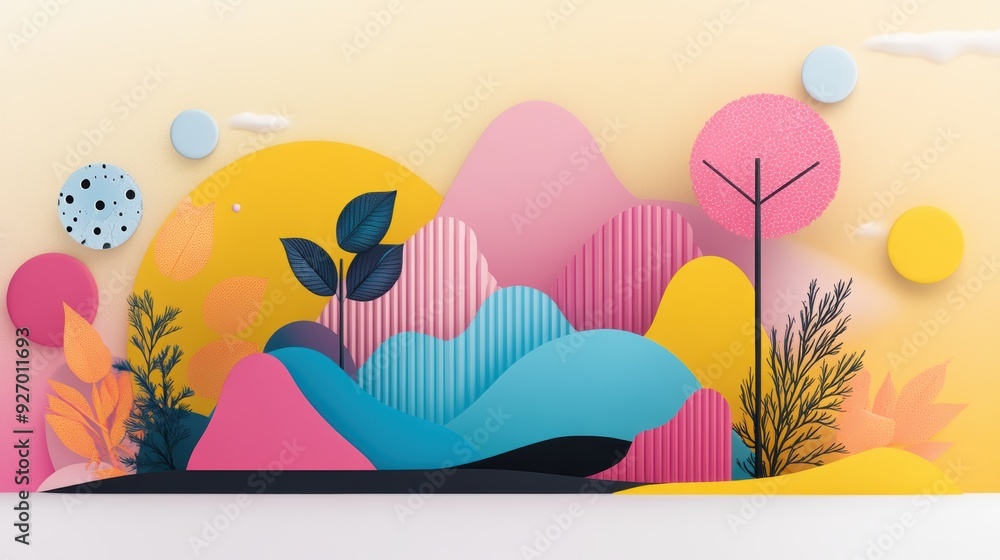 Poster a vibrant and colorful illustration with moving elements, symbolizing the interactive and dynamic na