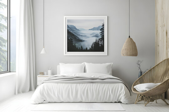 Plain modern frame for small 3:2 photo with white matt mount in a badroom