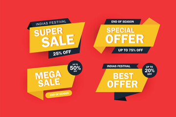 Sale tags collection. Special offer, super sale, discount, best offer, mega sale banner set