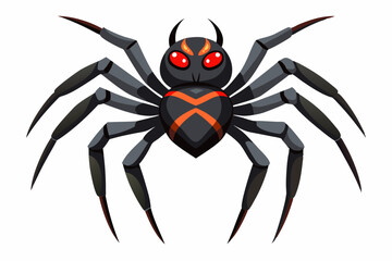 Cartoon Black Spider with Red Eyes and Orange Markings